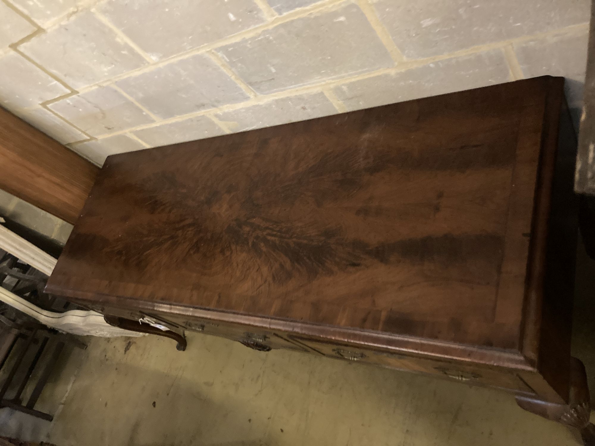 A George I style walnut low dresser, width 182cm depth 63cm height 80cm